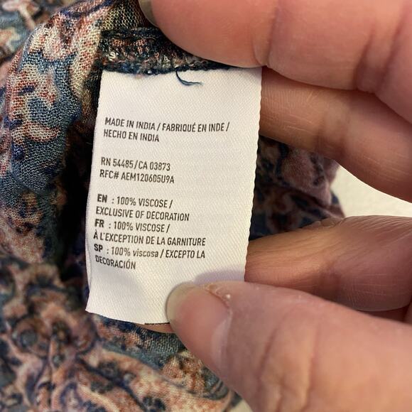 American Eagle Top Women L Smocked Brown Floral Bell Sleeve Y2K CottageCore Boho - Picture 5 of 8